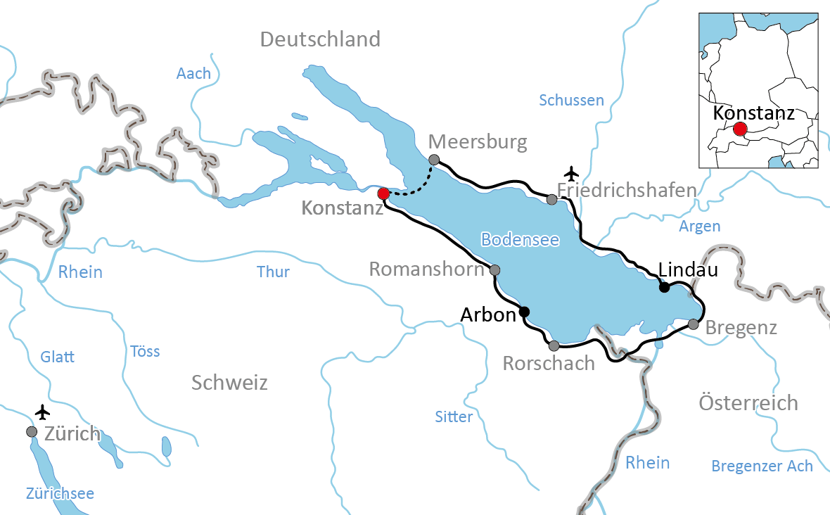Karte zum Wochenende am Bodensee mit dem Fahrrad