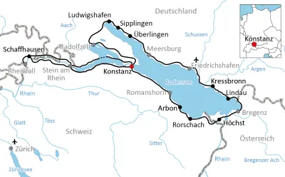 Karte zur Bodensee-Radtour bis zum Rheinfall