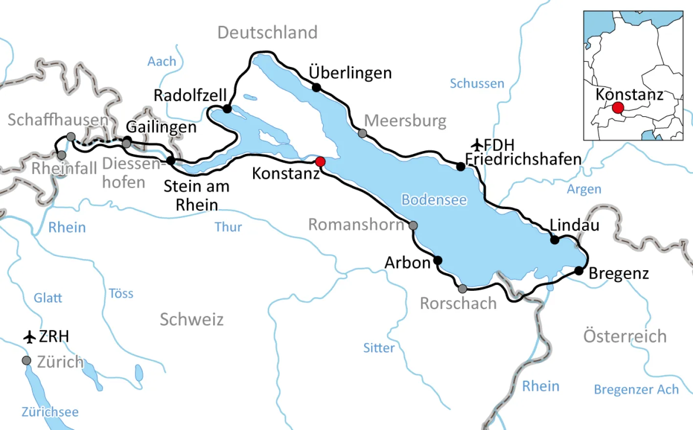 Karte: Der Bodensee-Radurlaub für Bummler