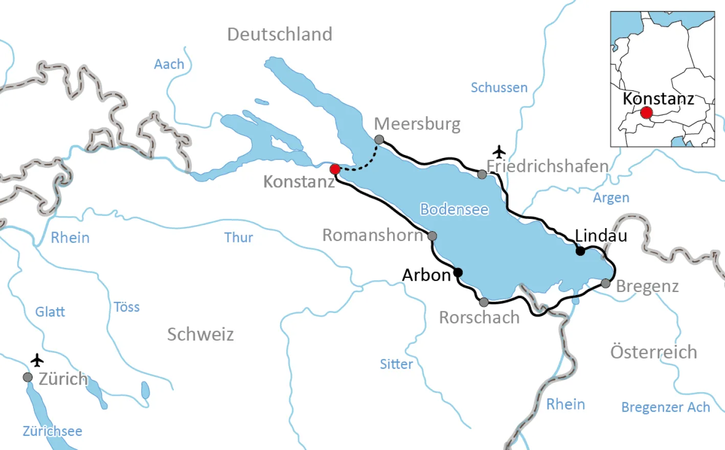 Karte zum Wochenende am Bodensee mit dem Fahrrad