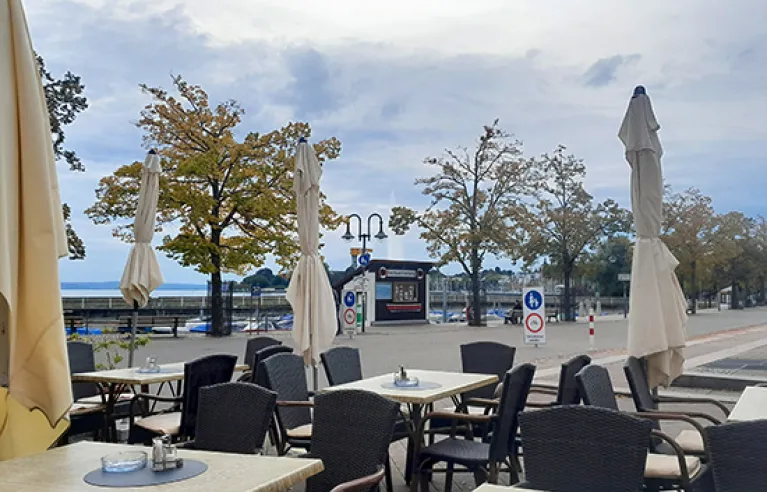 Blick vom Außenbereich des Restaurants „Spitalkeller“